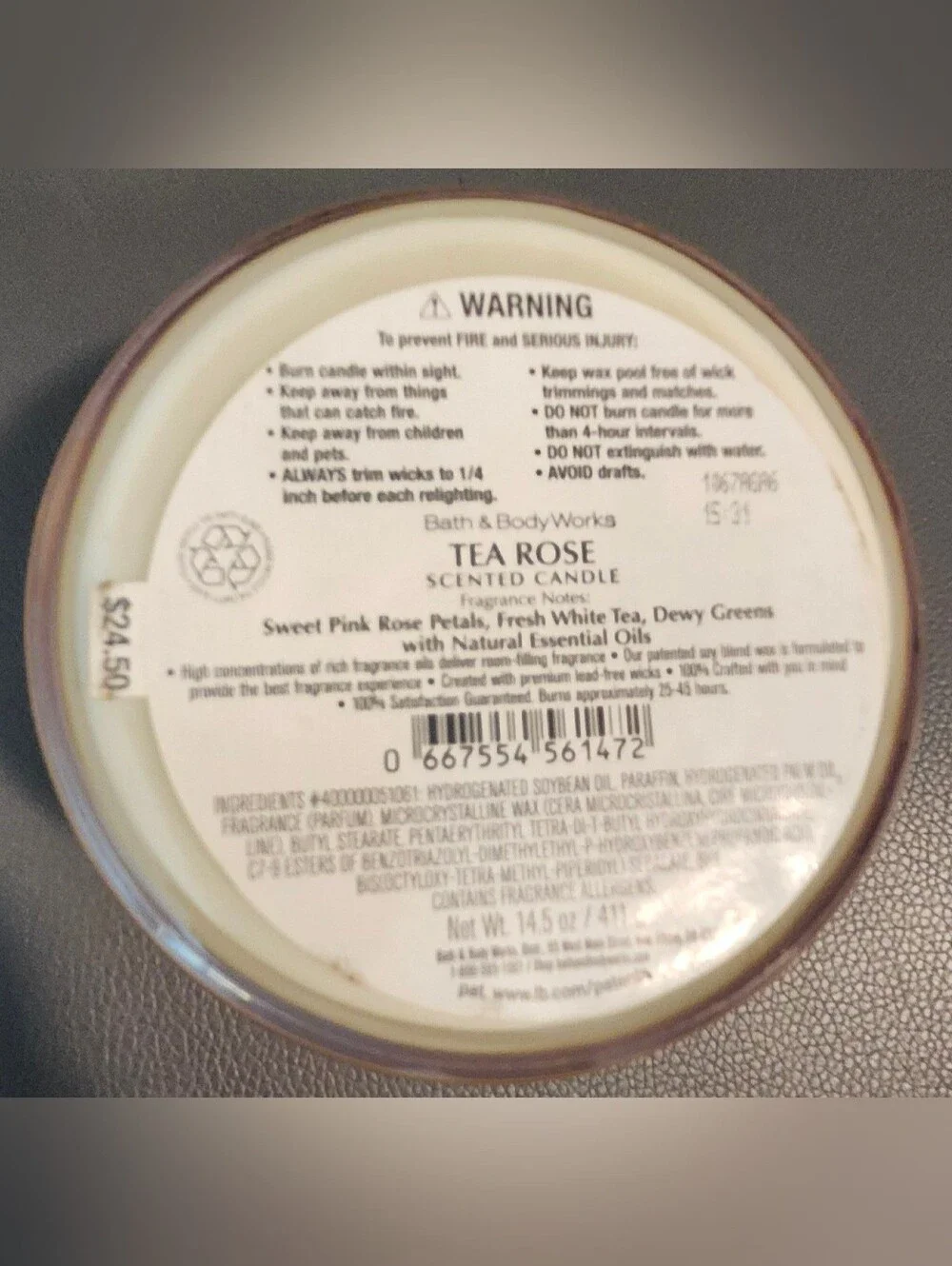 New Never Used Tea Rose Bath And Body Works Candle